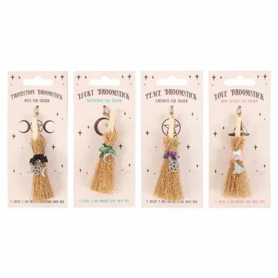 Ornaments - Pack of 12 Lucky Crystal Broomstick Car Charms - SOMETHING DIFFERENT WHOLESALE