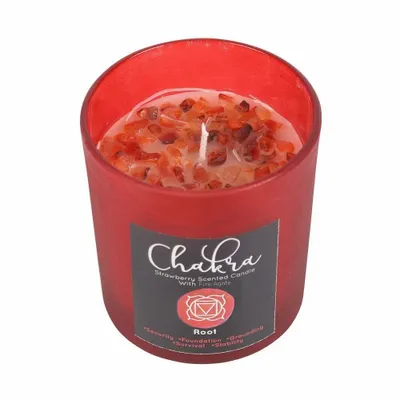 Candles - Root Chakra Strawberry Crystal Chip Candle - SOMETHING DIFFERENT WHOLESALE