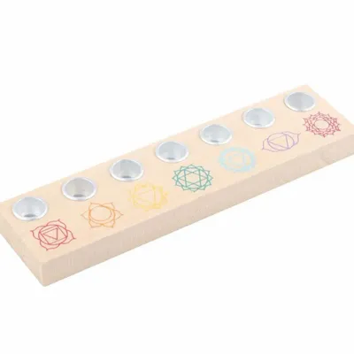 Bougeoirs et photophores  - Porte-bougie en bois des sept chakras - SOMETHING DIFFERENT WHOLESALE