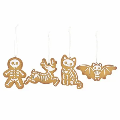 Other wall decoration - Set of 4 Creepy Skeleton Cookie Ornaments - SOMETHING DIFFERENT WHOLESALE