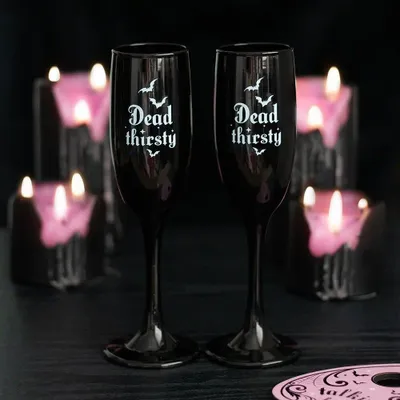 Glass - Set of 2 Dead Thirsty Champagne Flutes - SOMETHING DIFFERENT WHOLESALE