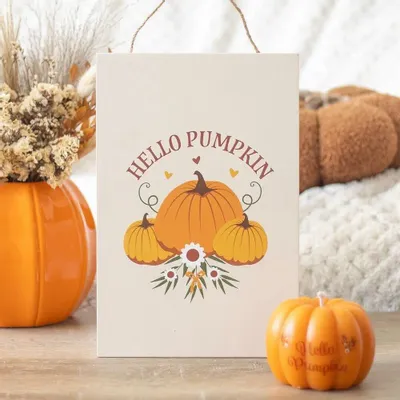 Panels - Autumn Days Hello Pumpkin Hanging Sign - SOMETHING DIFFERENT WHOLESALE