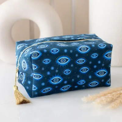Clutches - All Seeing Eye Print Velvet Makeup Bag - SOMETHING DIFFERENT WHOLESALE