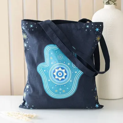 Sacs et cartables - Sac fourre-tout en polycoton à motif main de Hamsa - SOMETHING DIFFERENT WHOLESALE