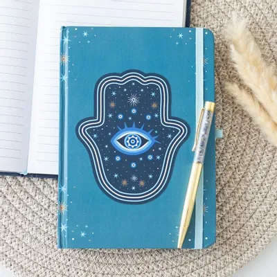 Stationery - Hand of Hamsa A5 Notebook with Crystal Chip Pen - SOMETHING DIFFERENT WHOLESALE