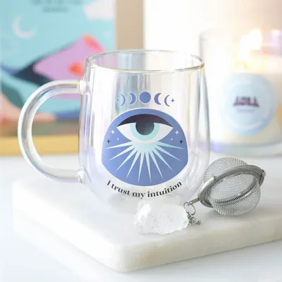 Tasses et mugs - Mug en verre à double paroi Intuition avec infuseur à thé en cristal Aura - SOMETHING DIFFERENT WHOLESALE