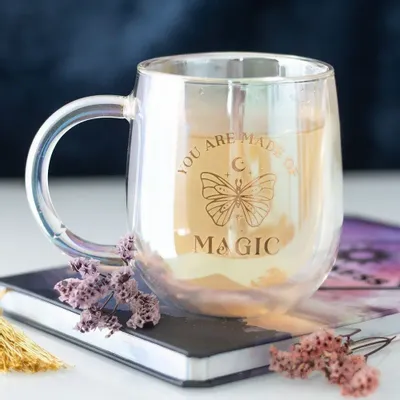 Mugs - You Are Made of Magic Iridescent Double Walled Glass Mug - SOMETHING DIFFERENT WHOLESALE