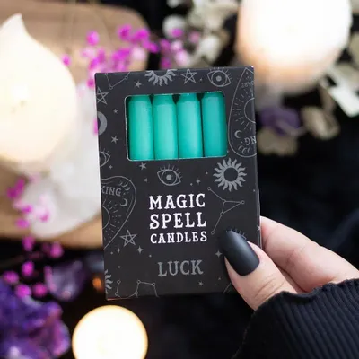 Candles - Set of 12 Green 'Luck' Spell Candles - SOMETHING DIFFERENT WHOLESALE