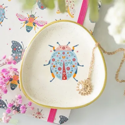 Bijoux - Petit plat à bijoux coccinelle à fleurs - SOMETHING DIFFERENT WHOLESALE