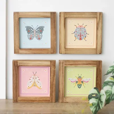 Decorative objects - Set of 4 Floral Bug Framed Wall Art Prints - SOMETHING DIFFERENT WHOLESALE