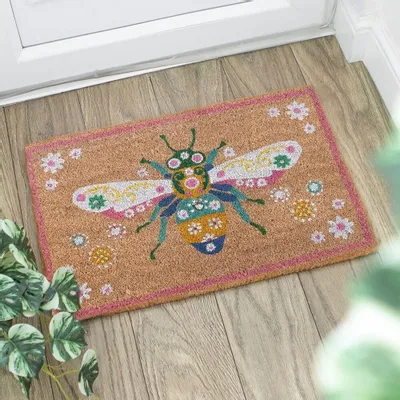 Rugs - Natural Floral Bee Doormat - SOMETHING DIFFERENT WHOLESALE