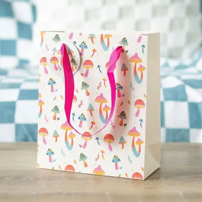 Bags and backpacks - 23cm Medium Funky Fungi Mushroom Print Gift Bag - SOMETHING DIFFERENT WHOLESALE
