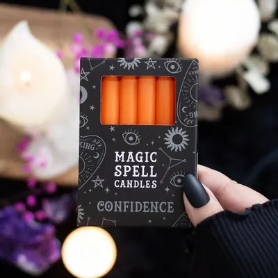 Candles - Set of 12 Orange 'Confidence' Spell Candles - SOMETHING DIFFERENT WHOLESALE