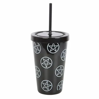 Verres - Gobelet en plastique pentagramme avec paille - SOMETHING DIFFERENT WHOLESALE