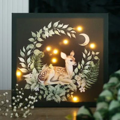Decorative objects - Fawn Light Up Canvas Plaque - SOMETHING DIFFERENT WHOLESALE