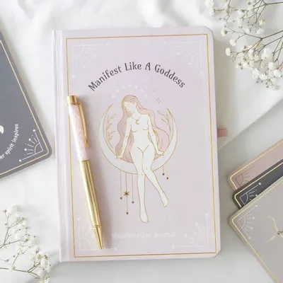 Stationery - Goddess Energy A5 Manifestation Journal and Rose Quartz Crystal Pen - SOMETHING DIFFERENT WHOLESALE
