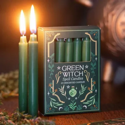 Candles - Pack of 12 Green Witch Spell Candles - SOMETHING DIFFERENT WHOLESALE