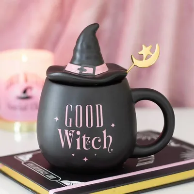 Mugs - Good Witch Lidded Mug with Spoon - SOMETHING DIFFERENT WHOLESALE