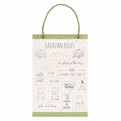 Panels - 30cm Happy Camper Caravan Rules Hanging Sign - SOMETHING DIFFERENT WHOLESALE