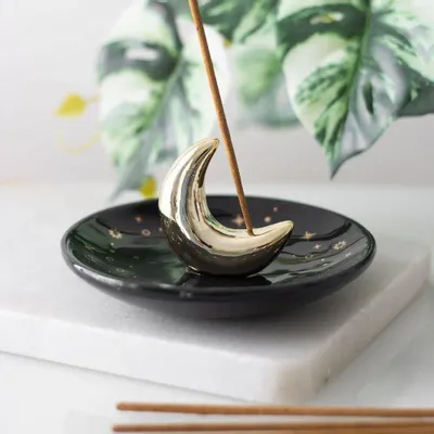 Scents - Gold Crescent Moon Incense Stick Holder - SOMETHING DIFFERENT WHOLESALE