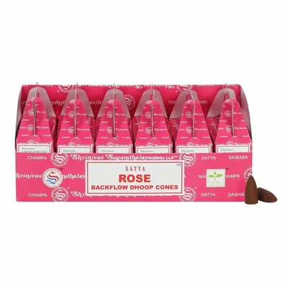 Scents - Set of 6 Packets of Satya Rose Backflow Dhoop Cones - SOMETHING DIFFERENT WHOLESALE