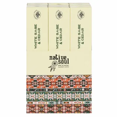 Home fragrances - Box of 12 packs of Native Soul White Sage & Cedar Incense Sticks Display of 12 Packets - SOMETHING DIFFERENT WHOLESALE