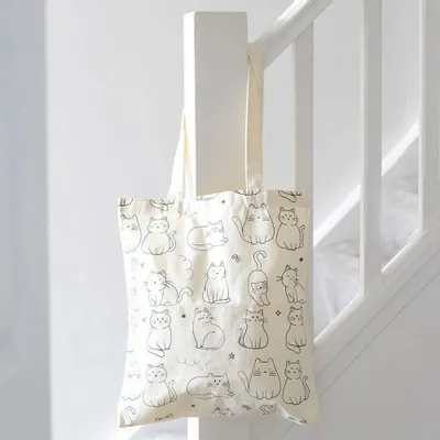 Sacs et cartables - Sac fourre-tout en polycoton à imprimé chat blanc - SOMETHING DIFFERENT WHOLESALE