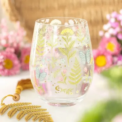 Glass - Luna Bloom Floral Print Stemless Glass - SOMETHING DIFFERENT WHOLESALE