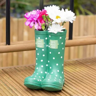 Flower pots - Dark Green Welly Boot Planter - SOMETHING DIFFERENT WHOLESALE
