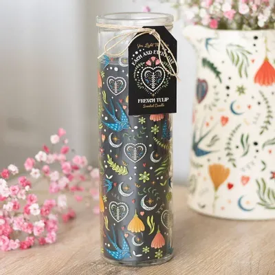 Candles - Midnight Bloom Print French Tulip Tube Candle - SOMETHING DIFFERENT WHOLESALE