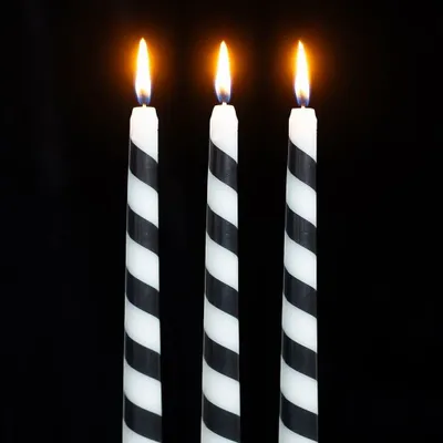 Candles - Set of 3 Black Candy Cane Taper Candles - SOMETHING DIFFERENT WHOLESALE