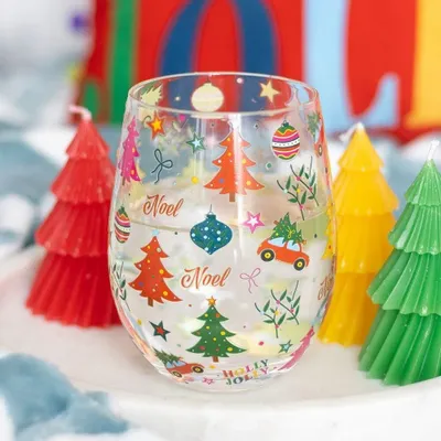 Glass - Nostalgic Christmas Print Stemless Glass - SOMETHING DIFFERENT WHOLESALE