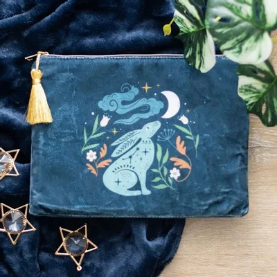 Clutches - Midnight Hare Velvet Makeup Bag - SOMETHING DIFFERENT WHOLESALE