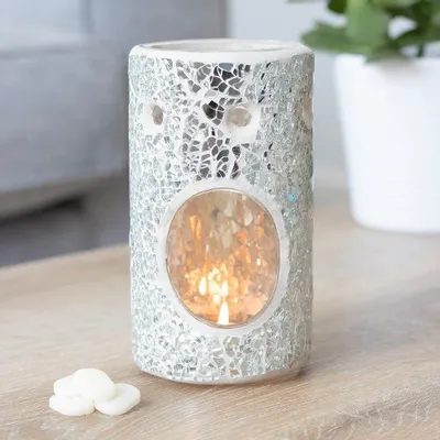 Scents - Silver Pillar Crackle Glass Oil Burner and Wax Warmer - SOMETHING DIFFERENT WHOLESALE