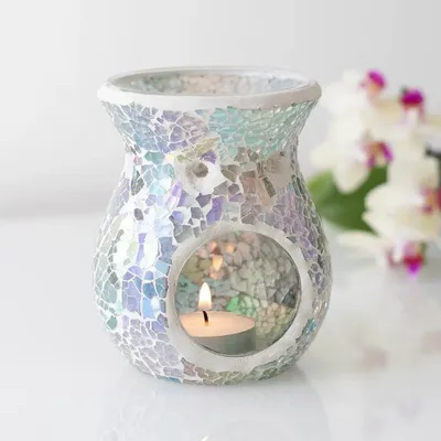 Scents - Small Light Blue Iridescent Crackle Oil Burner and Wax Warmer - SOMETHING DIFFERENT WHOLESALE