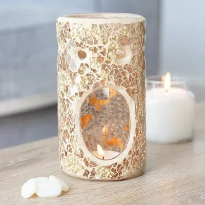 Scents - Gold Pillar Crackle Glass Oil Burner and Wax Warmer - SOMETHING DIFFERENT WHOLESALE