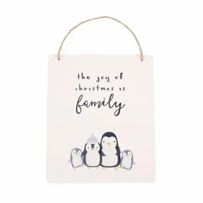 Panels - Joy of Christmas Penguin Family Hanging Sign - SOMETHING DIFFERENT WHOLESALE