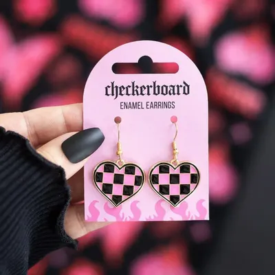Jewelry - Checkerboard Heart Earrings - SOMETHING DIFFERENT WHOLESALE