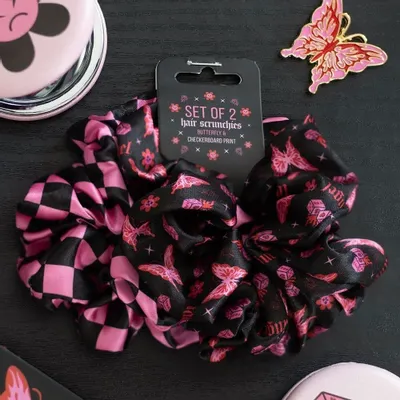 Decorative objects - Set of 2 Rebel Butterfly and Checkerboard Hair Scrunchies - SOMETHING DIFFERENT WHOLESALE
