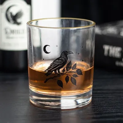 Glass - Perched Raven Drinking Glass - SOMETHING DIFFERENT WHOLESALE