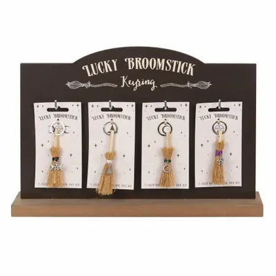 Decorative objects - Set of 24 Lucky Broomstick Keyrings on Display - SOMETHING DIFFERENT WHOLESALE