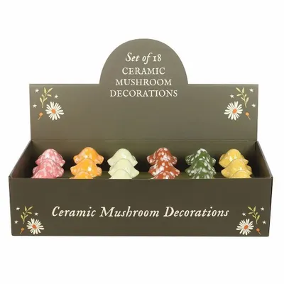 Ornaments - Set of 18 Mushroom Decorations in Display - SOMETHING DIFFERENT WHOLESALE