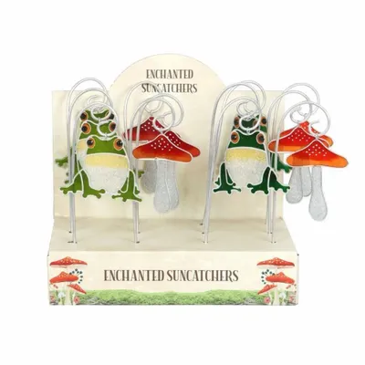 Objets de décoration - Ensemble de 12 piquets attrape-soleil grenouille et champignon sous présentoir - SOMETHING DIFFERENT WHOLESALE
