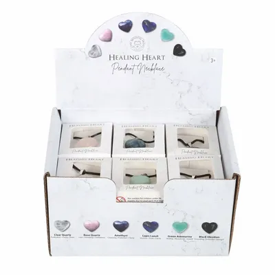 Jewelry - Set of 24 Healing Heart Crystal Necklaces in Display - SOMETHING DIFFERENT WHOLESALE