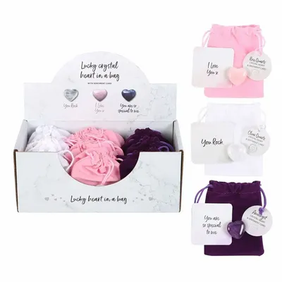 Objets de décoration - Ensemble de 24 cœurs porte-bonheur en cristal sous vitrine - SOMETHING DIFFERENT WHOLESALE