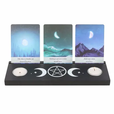 Candlesticks and candle holders - Black Triple Moon Tarot Card Stand Tealight Holder - SOMETHING DIFFERENT WHOLESALE