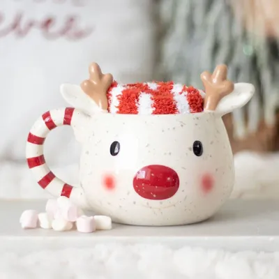 Mugs - Rudolph Reindeer Mug and Socks Set - SOMETHING DIFFERENT WHOLESALE