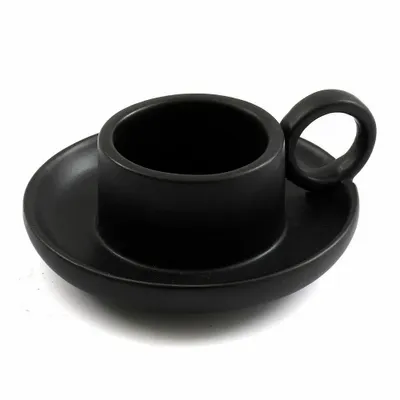 Candlesticks and candle holders - Black Stoneware Tealight Candle Holder - SOMETHING DIFFERENT WHOLESALE