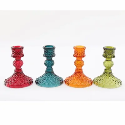 Candlesticks and candle holders - 10cm Coloured Glass Taper Candle Holder - SOMETHING DIFFERENT WHOLESALE