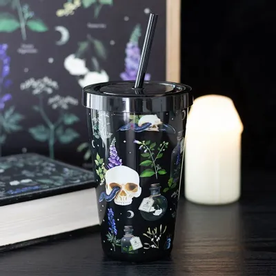 Glass - Venom & Vines Print Tumbler with Straw - SOMETHING DIFFERENT WHOLESALE